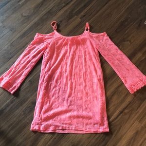 Coral mini cold shoulder mini dress